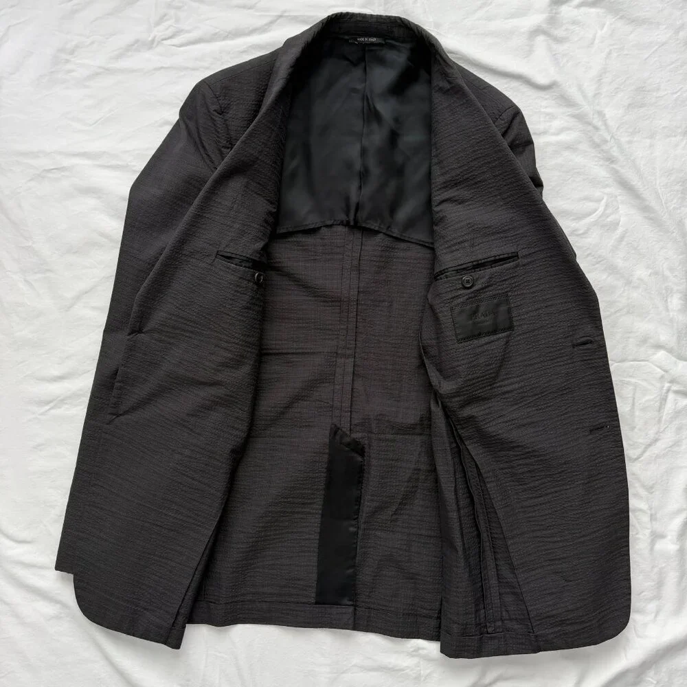 PRADA Charcoal Gray Textured Cotton Suit Blazer 52L